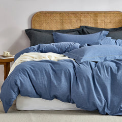 JELLYMONI 100% Washed Cotton 3 Pieces  Duvet Cover - Linen Like Textured Breathable Comforter Cover with Pillow Shams