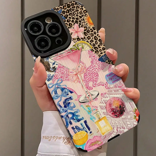 Fashion Leopard-pattern Phone Case for Fall, Anti-drop Protector Cover Compatible for IPhone 16 Pro Max 15 Pro 14Plus 13 12 11