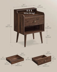 Nightstands, Set of 2, Bedside Tables with Hidden Drawers, Mid-Century End Side Tables with Solid Wood Legs, for Bedroom,