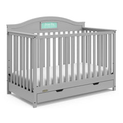 5-in-1 Convertible Baby Crib with Drawer and Reversible Headboard, Pebble Gray
