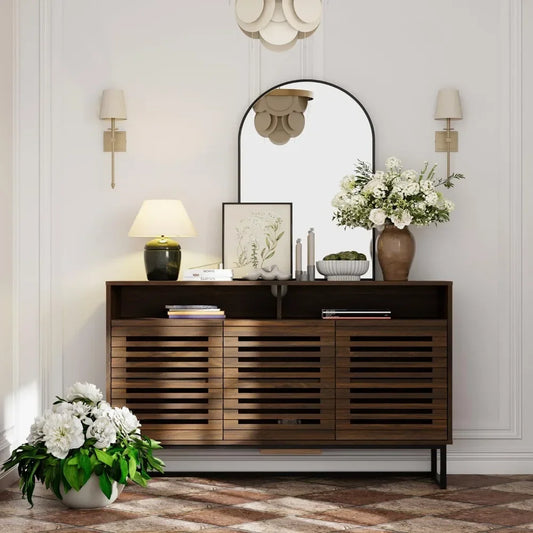Buffet Sideboard Cabinet Modern Storage Cabinet with Louvered Door and Adjustable Shelf for Kitchen, Coffee Bar, Living Room