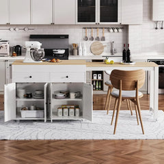 74.5" Rolling Kitchen Island on Wheels with Extendable Dining Table, Storage Cart with 4 Door Cabinet, Spice Rack