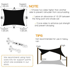 20'x30' Sun Shade Sail Curved Commercial Outdoor Shade Cover Black Rectangle Heavy Duty Permeable  Backyard Shade Cloth