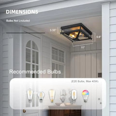 Outdoor Ceiling Light with Motion Sensor, 11'' Porch Flush Mount Ceiling Light with Clear Glass, Matte Black Industrial Iron Li