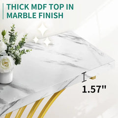 Modern Gold Console Table 39" Entryway Table with White Faux Marble Living Room Indoor