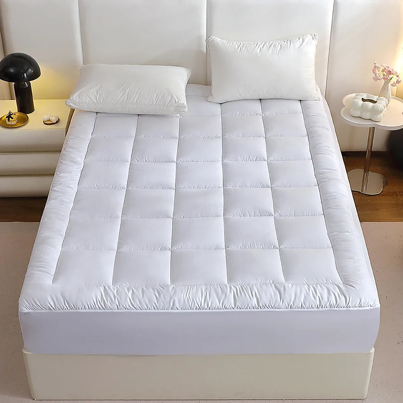 1 Pc Twin Full Queen King 350gsm White Quilted Thin Mattress Pad With 43cm Bed Skirt Protector Cover