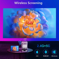 Portable Android  Native 1080p Projector Support 4K 180°Adjustable Stand Wall Mount Design  Wifi Bluetooth HDMI,USB,PC Model:TZ2