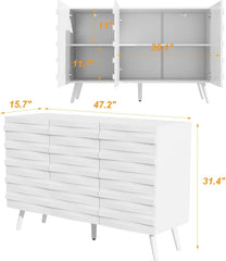 47.2“W Buffet Cabinet Sideboard with 2 Adjustable Shelves, Modern Credenza Cupboard with 3 Stylish Doors, Wood Storage Cabinet.
