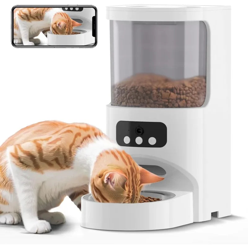 Automatic Cat Feeder with Camera,5G&2.4G WiFi Pet Feeder 1080P HD Pet Food Dispenser with Night Vision,Timed Smart