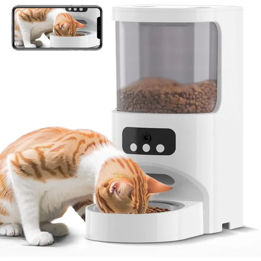 Automatic Cat Feeder with Camera,5G&2.4G WiFi Pet Feeder 1080P HD Pet Food Dispenser with Night Vision,Timed Smart