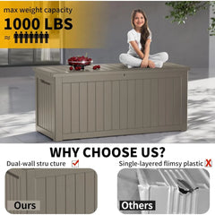 230 Gallon Lockable Resin Deck Box, Waterproof & UV-Resistant Outdoor Storage Box for Outdoor Cushion Storage and Delivery Stora