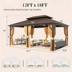 12' X 18'Hardtop Gazebo, Galvanized Steel Ventilation Double Roof Aluminum Frame, Outdoor Gazebo for Garden, Patio, Gazebo