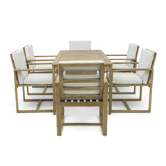 Patio Dining Set Outdoor Dining Table and Chair Set with and Removable Cushions for Patio Backyard Garden Light Teak