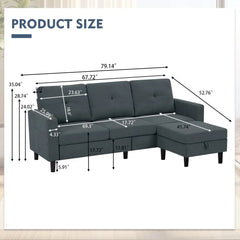 79" Convertible Sectional Sofa, Small L Shaped 3 Seat Couch with Storage Chaise Modern Linen Fabric Sofa Couches for Living Room