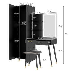 Bedroom Vanity Makeup Dressing Table Set with Led Lights with Wardrobe Armoires
