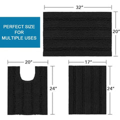 3 Piece Bathroom Rugs Sets Thick Striped Bath Rugs Set for Bathroom Non Slip Soft Absorbent Bath Mat Set for Tub