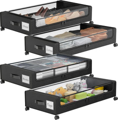 Under Bed Storage with Wheels,  Under Bed Storage Containers, Under The Bed Storage Organizer with Clear Lids - Rolling Drawers