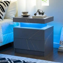 Nightstand LED Bedside Table for Bedroom Modern Night Stand with 2 Wood Drawers End Side Table for Bedroom