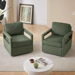 Accent Chairs for Living Room Set of 2 - Upholstered 360° Swivel Accent Chair with Track Arms, Swivel Barrel Chair Arm Club Chai