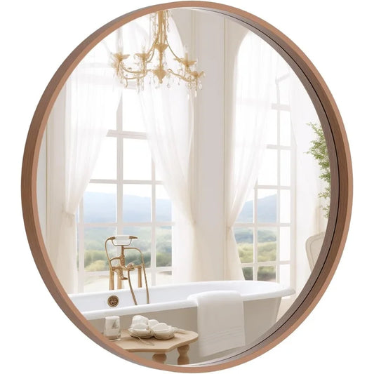 Round Mirror with Wood Frame 24 Inch Circle Wall Mirror for Bathroom Round Wall Mirror for Wall Decor, Vanity,