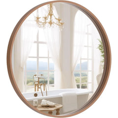 Round Mirror with Wood Frame 24 Inch Circle Wall Mirror for Bathroom Round Wall Mirror for Wall Decor, Vanity,