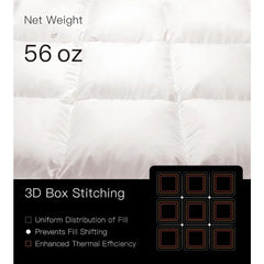 Luxury Goose Down Comforter King Size, All Season Fluffy Duvet Insert, 750 Fill Power, Soft Cotton Fabric, 56oz Medium Weight