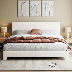 King Size Upholstered Platform Bed Frame with Adjustable Headboard & Wood Slats, No Box Spring Needed