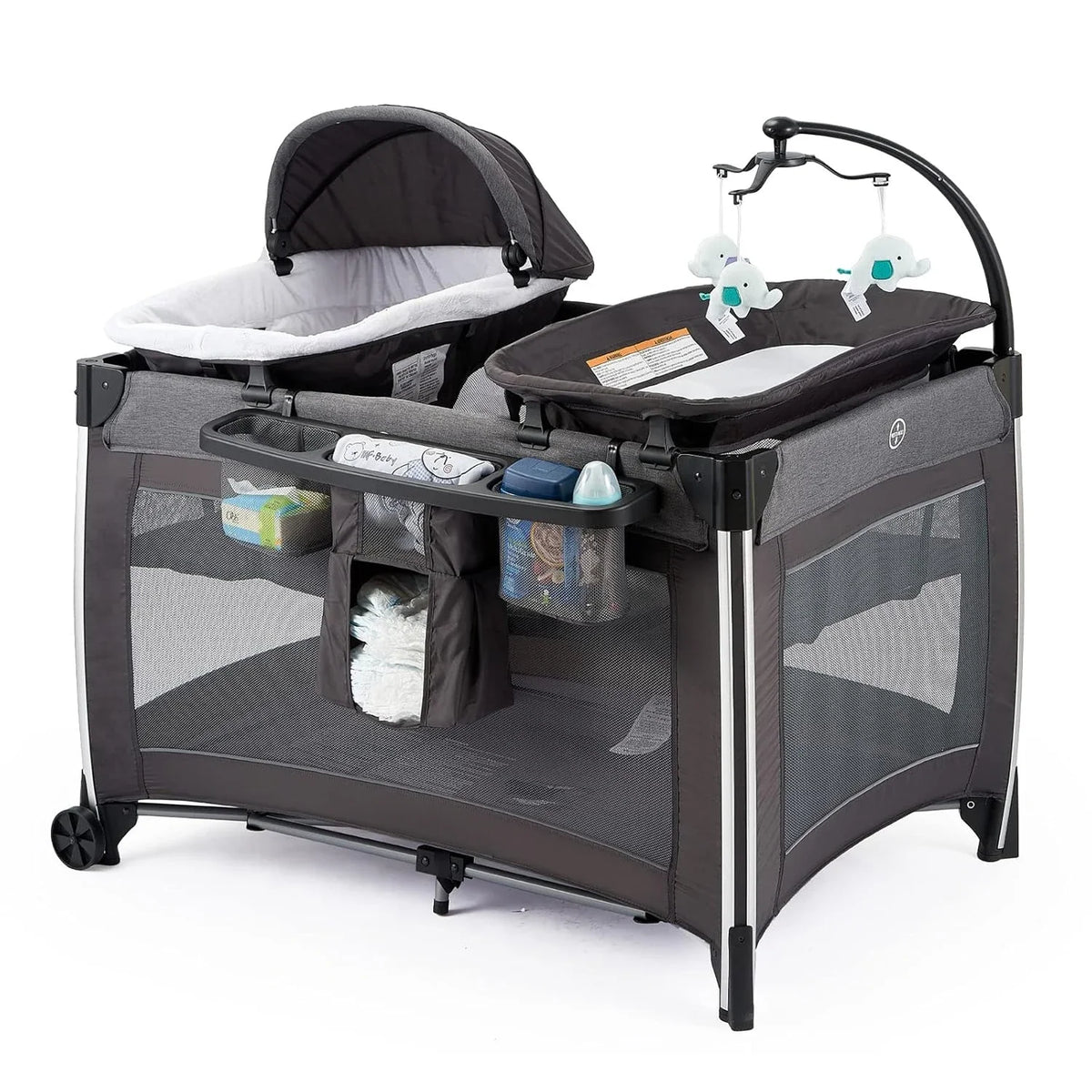 NEW ! 4 in 1 Portable Baby Crib Deluxe Nursery Center, Foldable Travel Playard with Bassinet, Mattress, Changing Table