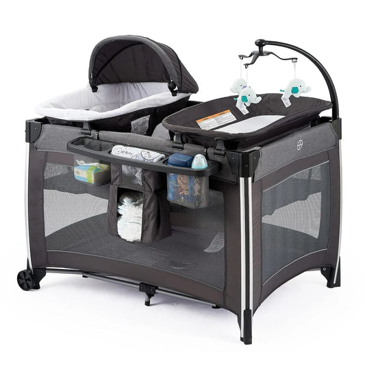 NEW ! 4 in 1 Portable Baby Crib Deluxe Nursery Center, Foldable Travel Playard with Bassinet, Mattress, Changing Table