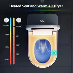 Smart Toilet with Built-In Bidet,Heated Seat,Warm Water and Dry, Foot Sensor and Night Light,Auto Flush,Wireless Remote Control