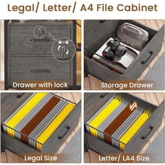 2 Drawer File Cabinet,Filing Cabinet fits Letter Legal, A4 Size, File Cabinets for Home Office with Lock, Power Strip,LED Lights