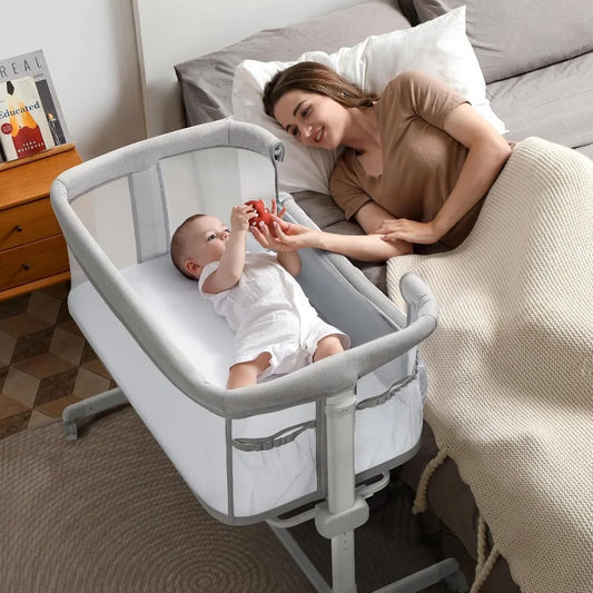 Baby Bassinet Bedside Sleeper,All Mesh Bedside Bassinet for Newborn Infant with Comfy Mattress, 7 Height Adjustable Bedside Crib