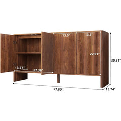 Sideboard Buffets Cabinet, Modern Accent Storage Cabinet with 4 Fluted Doors and Adjustable Shelves, Wood Credenza Buffet Sidebo
