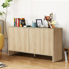 Sideboard Buffets Cabinet, Modern Accent Storage Cabinet with 4 Fluted Doors and Adjustable Shelves, Wood Credenza Buffet Sidebo