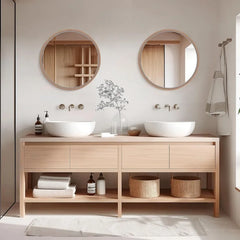 Round Mirror with Wood Frame 24 Inch Circle Wall Mirror for Bathroom Round Wall Mirror for Wall Decor, Vanity,