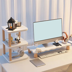 Wooden Desktop Computer Heightening Rack Comfortable Viewing Height Elevated Laptop Stand Space Saving
