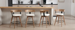 Bar Stools Set of 3 26" Counter Height Bar Stool with Footrest - Modern Wood Barstools with Linen Upholstered Seat, Bar Stools