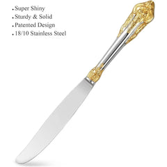 Luxury 20 piece 18/10 stainless steel cutlery set, 4-person service, silver plated with gold, exquisite silverware set