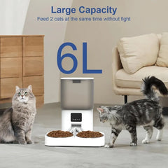 Automatic Cat Feeder for 2 Cats, 6L Dry Food Dual Auto Cat Feeder with APP Control/WiFi Connection/Feeding Schedule/Double
