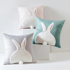 2Pcs Easter Rabbits Throw Pillow Cover 45x45cm Bunny Soft Cushion Case Plush Rabbit Embroidered Pillowcase for Sofa Home Decorat