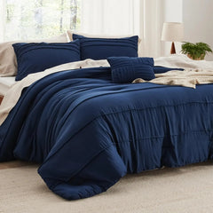Bedsure King Comforter Set - 4 Pieces Grid Pleat Bed Set, Beige Boho Bedding for All Season, 1 Soft Comforter, 2 Pillowcases, 1