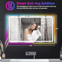 55X 30 Led Bathroom Mirror with Lights, Bathroom Vanity Mirror Anti-Fog, Dimmable, Lighted Bathroom Vanity Mirror with Tempere