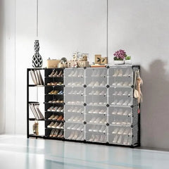 Shoe Rack Organizer with Door, 48 Pairs Shoe Storage Cabinet Easy Assembly, Plastic Adjustable