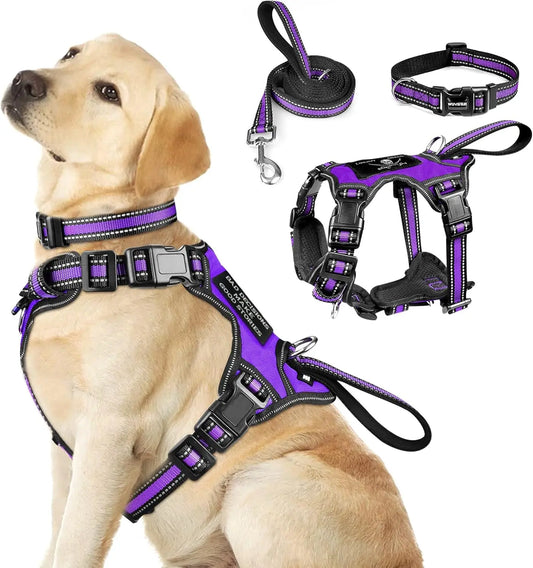 Pet Harness Collar and Leash Set All-in-one Reflective Dog Harness No Pull with Adjustable Buckles for Puppies Small Medium