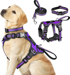 Pet Harness Collar and Leash Set All-in-one Reflective Dog Harness No Pull with Adjustable Buckles for Puppies Small Medium
