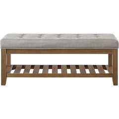 Bench, Large Rectangular Upholstered Tufted Linens Fabric Ottoman Benches, Padded Benches with Solid Wood Shelf-Linen, Bench