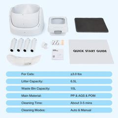 Cat Litter Box Self Cleaning, Open-Top Automatic Cat Litter Box with Safety Protection for Cats, Mat And Garbage Bags Included