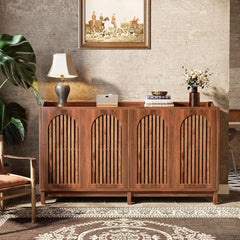 Farmhouse Storage Cabinet, 57" Sideboard Buffet with Shutter Doors and Adjustable Shelf, Freestanding for Dining,