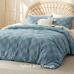 Boho Duvet Cover King Size - Checkered King Duvet Cover Set for All Seasons, 3 Pieces Soft Shabby Chic Embroidery Boho Bedding