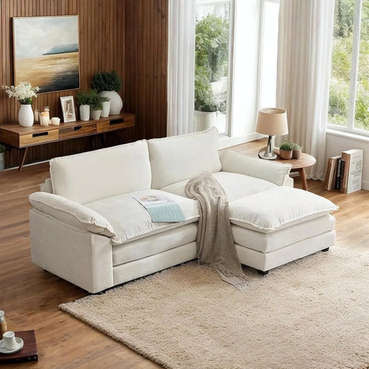 87" Convertible Sectional Sofa,L-Shaped Deep Seat Couch for Living Room, Modern 2-Seat Loveseat with Ottoman, Living Room Sofa